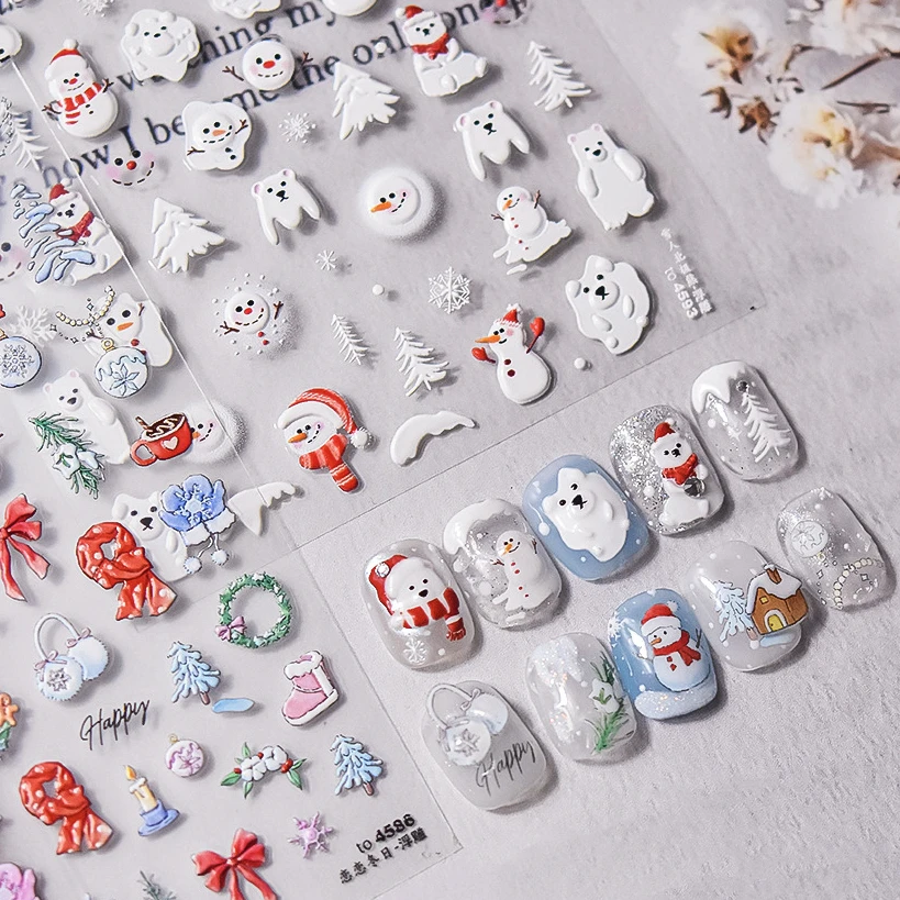 Snowman Scarf Warm Ears Pine Bowknot Christmas Tree Gingerbread Elk Winter Snowflakes Santa Deer Nail Art Sticker Manicure Decal