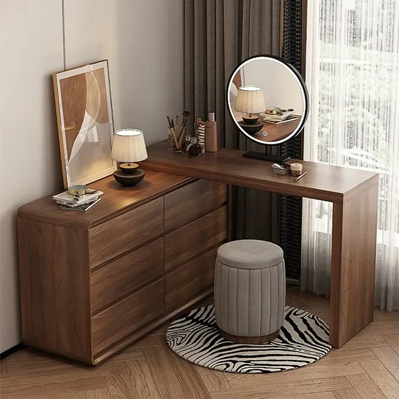 White Bedroom Dresser Cabinet Modern Nordic Wood Women Led Mirror Makeup Table Storage Drawer Penteadeiras Furniture For Home