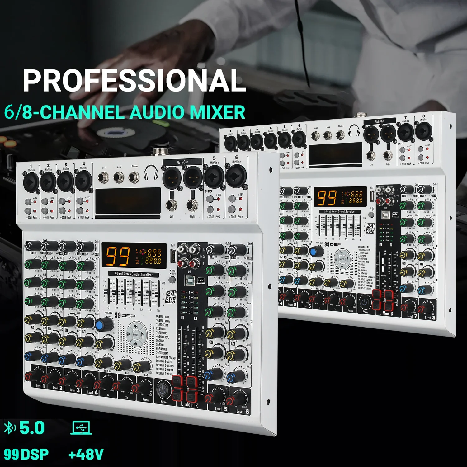 

GAX-ME06 6-Channel 8-Channel Mixing Console Professional DSP Effect Bluetooth Sound Card Home Conference Live Console
