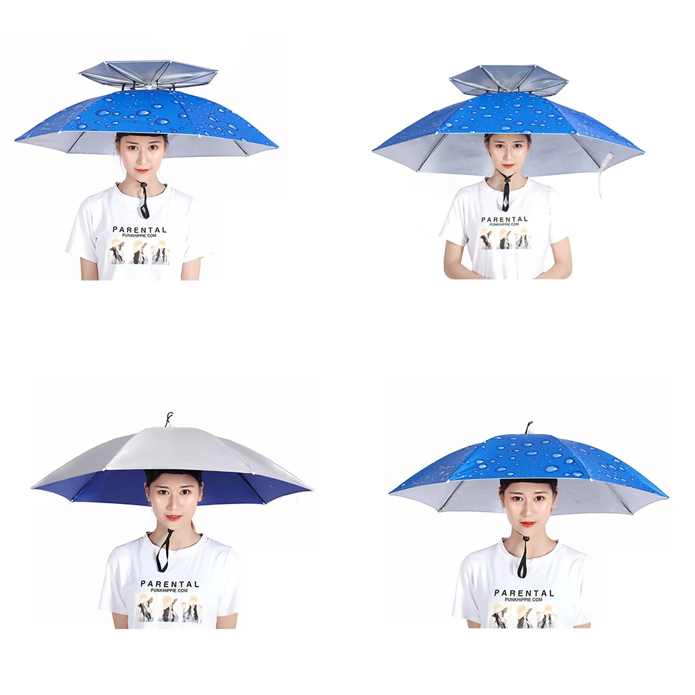 Folding Umbrella Hat Outdoor Large Fishing Umbrella Cap Double Layer Rain Protection Umbrella Adjustable Headwear For Camping