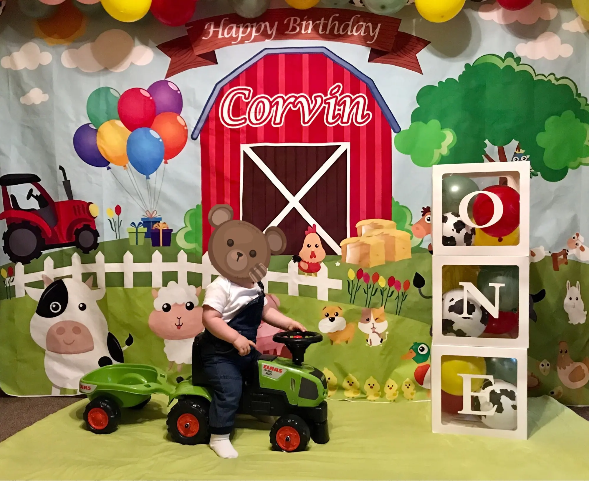 ทารกแรกเกิดฉากหลังปาร์ตี้รูปสัตว์ในฟาร์มการ์ตูนฉากหลังวันเกิดสำหรับตกแต่งการถ่ายภาพสตูดิโอถ่ายภาพ