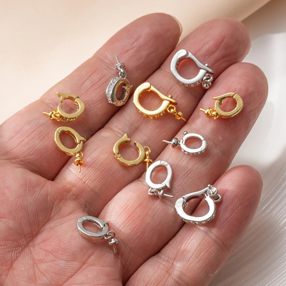 2개 18K 금도금 황동 아이핀 베일 페그 라인스톤 클라스프 커넥터 (반구멍 구슬, 참, 펜던트, 쥬얼리 제작용)