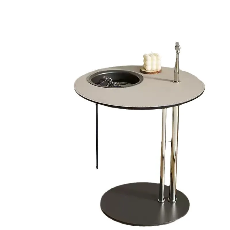 

Minimalist saddle leather edge sofa side table balcony small coffee table, bedroom bedside table