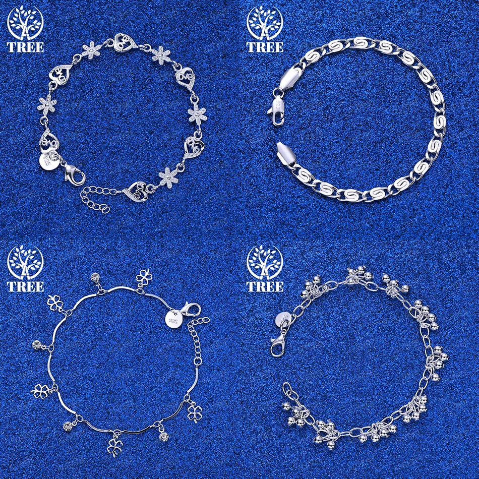 

Fine 925 Sterling Silver Heart Flower Four-Leaf Clover Beads Side Chain Bracelets Birthday Party Jewelry Accessories Gifts
