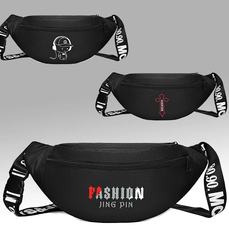 

Men's waist bag, suitable for travel and business use, multi-layered pockets, printed design, multi-functional shoulder bag