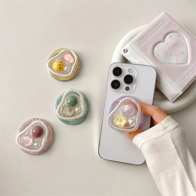 

Korean Style Magnetic Phone Grip Pearl Gemstone Air Cushion Stand Cute Desktop Bracket for Girls Portable Viewing Phone Holder