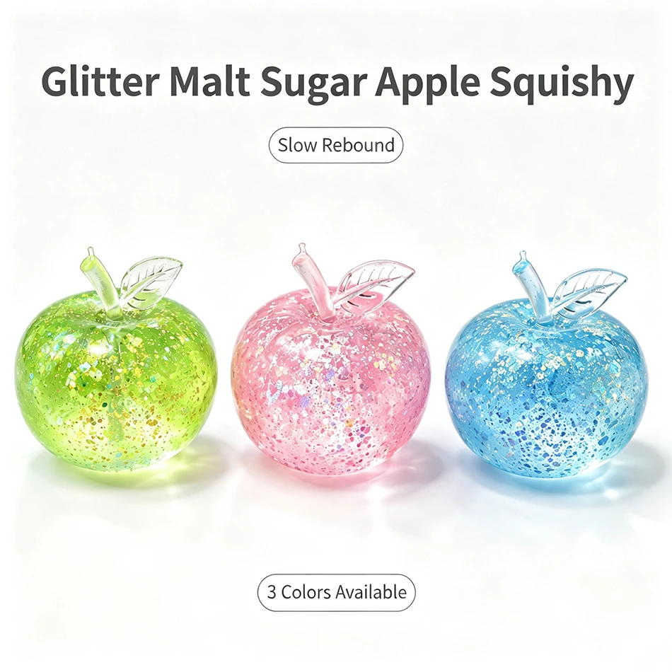 Crystal Glitter Apple Maltose Squishy Slow Rebound Stress Ball ADHD Autism Sensory Fidget Toy ASMR Vent Relax Party Favors Gift