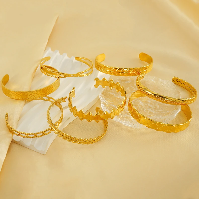 

10 Pieces Fashion Personalized Jewelry Stainless Steel 18k Gold Plated Adjustable Irregular C-shape Bracelet for Women