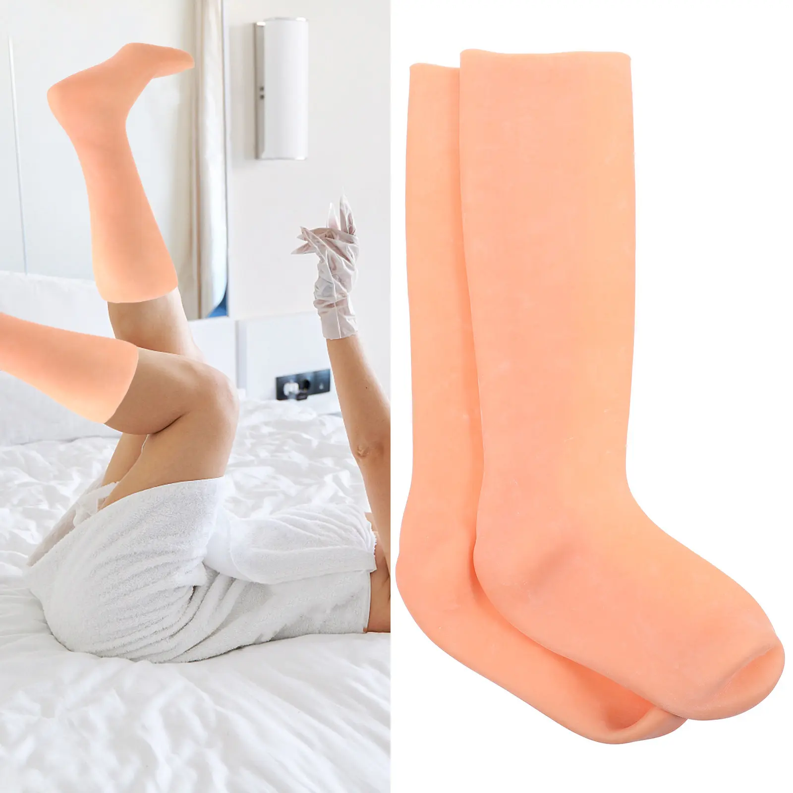 

1 пара увлажняющих длинных носков для ухода за ногами, для потрескавшихся пяток и сухой кожи, для ночного использования, мягкие, удобные, многоразовые