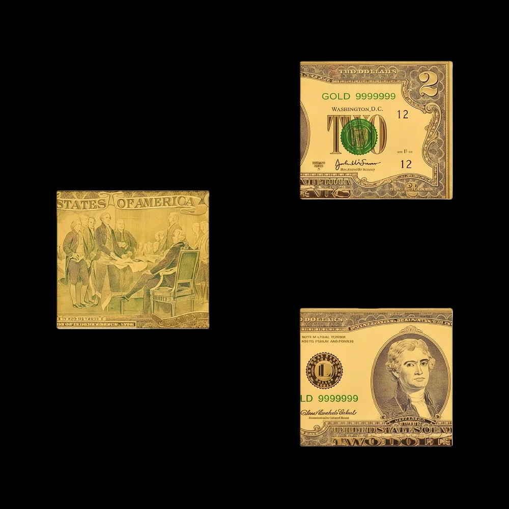 USA $2 Dollar Gold Banknote Colorful World Money Golden Bank Notes Bill Collection Home Decor