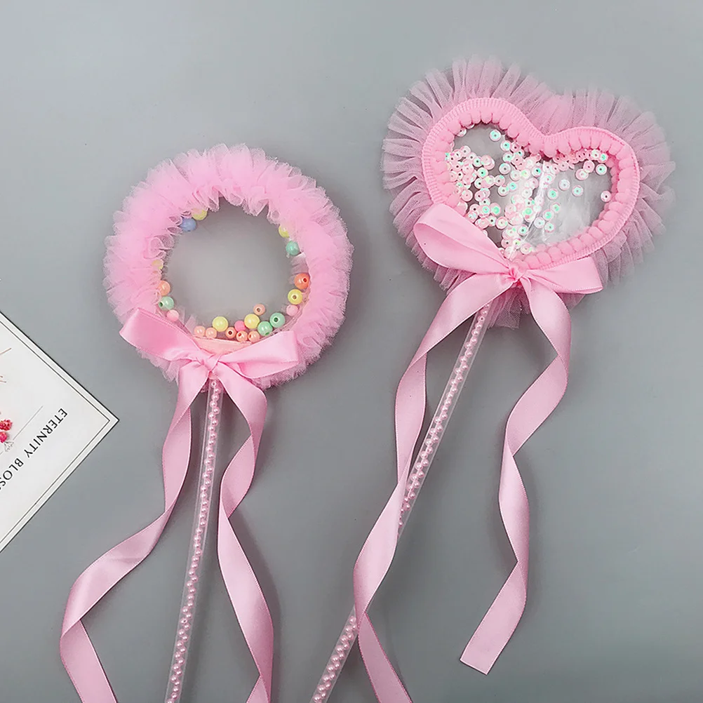 عصا خرافية على شكل قلب بتصميم شرابة وردية للفتيات وحفلات أعياد الميلاد للأطفال وديكور حفلات الأميرة بالترتر السحري