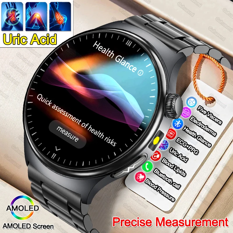 

2026 Health Glance ECG Smart Watch Men Lipid Uric Acid Temperature Five Organ Health Watches Bluetooth Call Sport Smart Bracelet