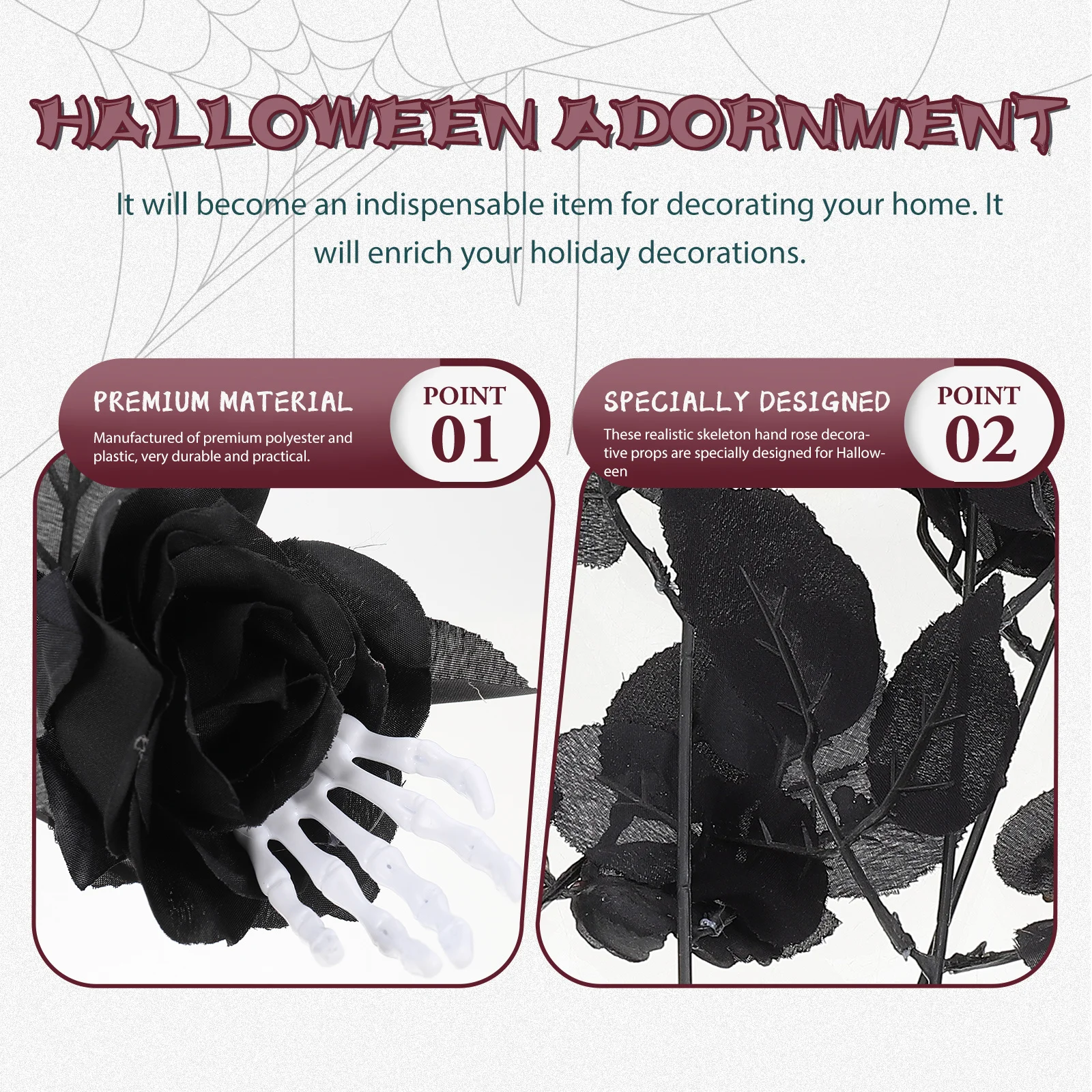 

5Pcs Halloween Rose with Hand Decorative Prop Artificial Flower for Indoor Outdoor Party Hand Rose Flower