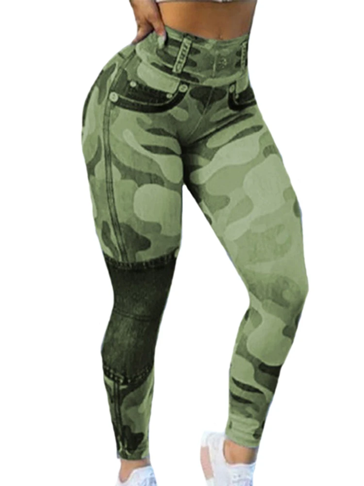 Camouflage bedrukte leggings voor dames hoge taille trainingsbroek sexy potlood broek gym kleding push up jogging fitness