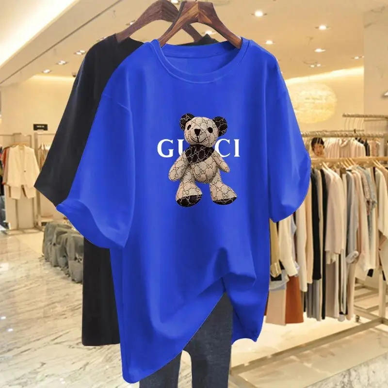 Women Fashion Animal Printing T-shirt Summer Casual Loose 100 Cotton Basic Top Tee Office Lady Oversized Pullover 40-105Kg