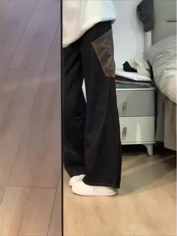 

Retro American Snake Skin Pattern Large ket Loose Leg Men's Jeans Autumn New Design Casual Bla Wide Leg Pants