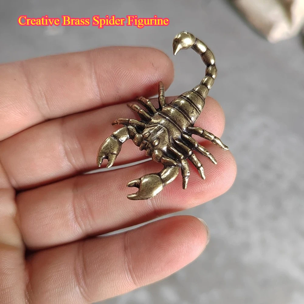 Estatuilla de araña de latón creativa, decoración de escritorio de insectos de cobre en miniatura, colección de artesanías y mascotas de té vintage