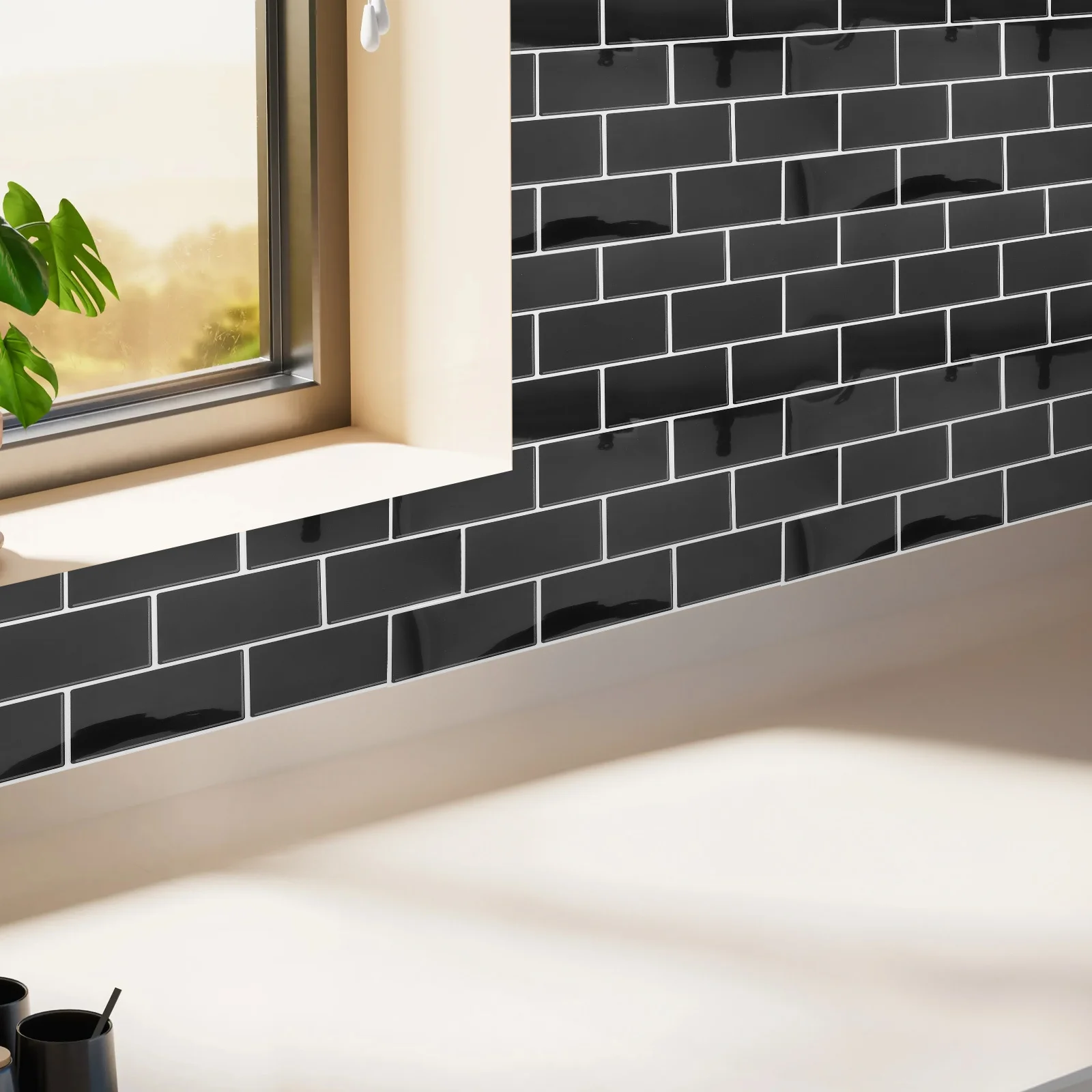 

6pcs Kitchen Tile Stickers Peel Stick Pvc Wall Tiles For Backsplash Oil Proof Removable Faux Stone Brick Pattern Self Adhesive