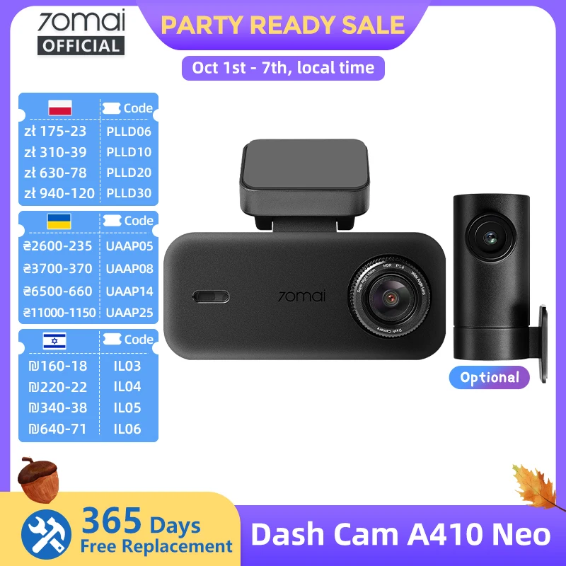 New 70mai Dash Cam A410 Neo 1440P 2.5K Image F1.6 GPS Night Vision Supercapacitor 24H Parking Mode Dash Camera 70mai A410 Neo