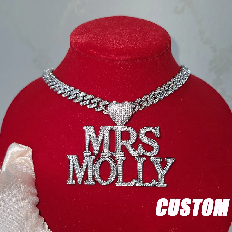 Personalized Name Pendant AAAA Zirconia Copper Hook Letters Necklace Hip Hop Jewelry for Women Men