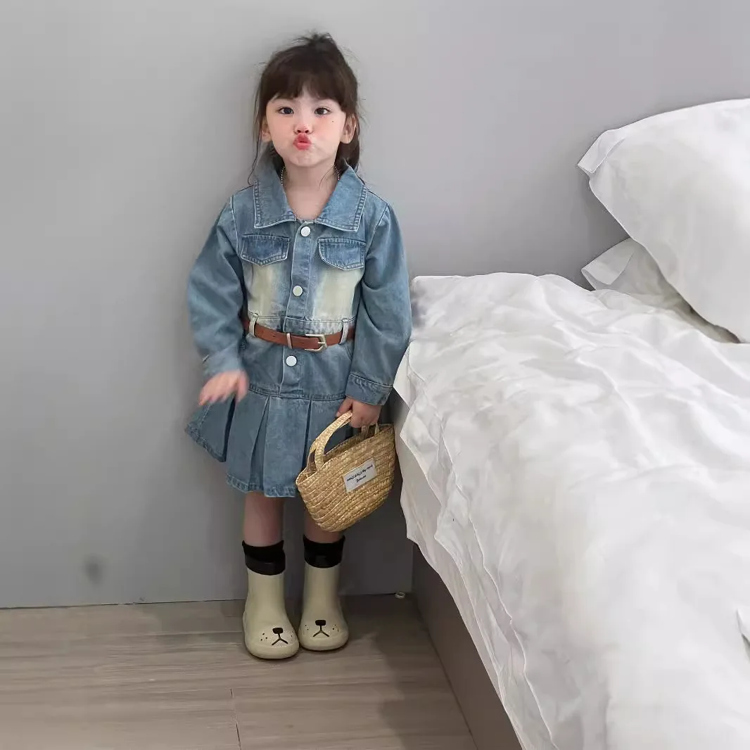 

Girls Skirts 2024 Autumn New Childrens Clothes Korean Style Girls Baby Foreign Style Denim Skirt Casual Simple and Daily