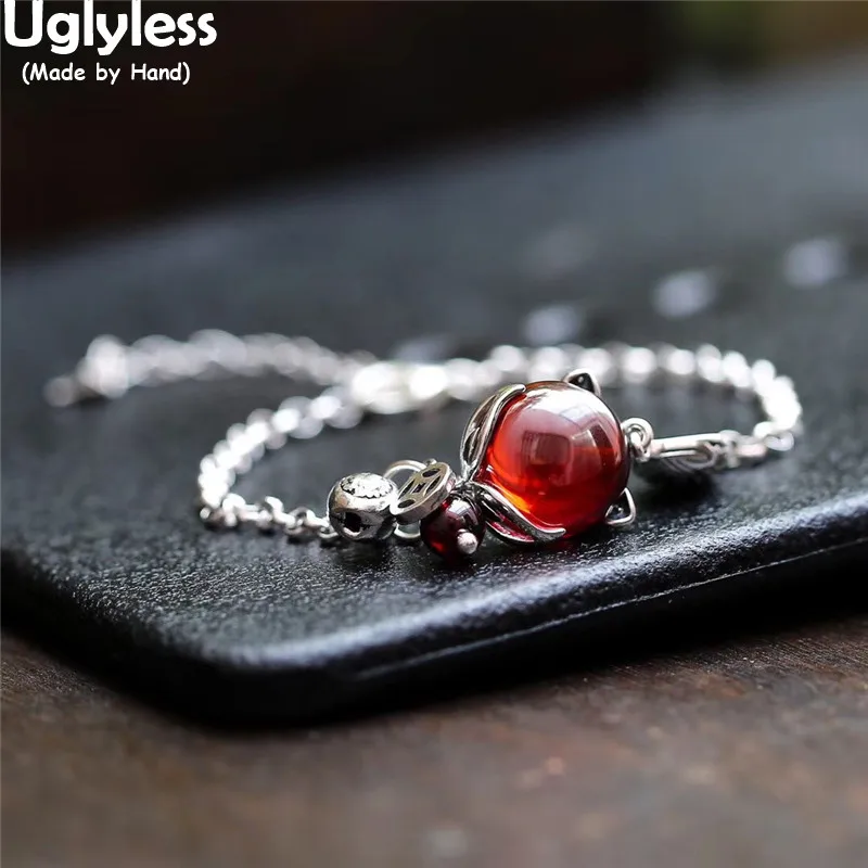 Uglyless Magic Bring U LOVE Lady Fox Bracelets for Women Tempting Red Garnet Jewelry Real 925 Sterling Silver Chains Bracelets