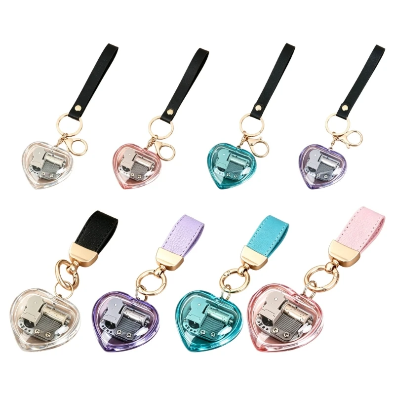 Heart-Shape Melodies Keychain with Visible Music Movement, Hanging Pendants Charm, Wind Up Music Box for