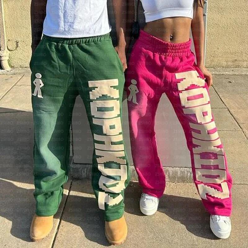 

2024 American Street Hip-hop Style Vintage Y2K Pants Men's And Women's Personalized Sports Pants With Letters Printed On Them