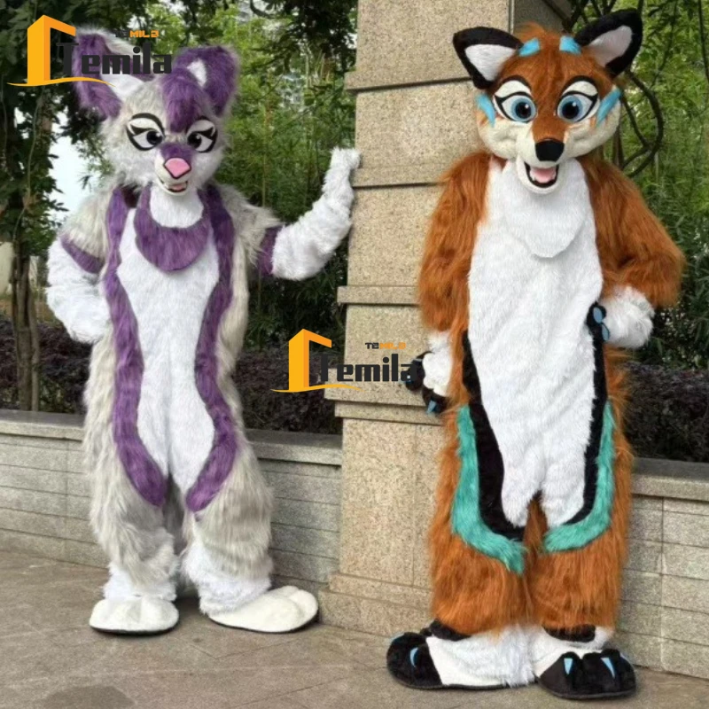 

Pink Long Fur Furry Fox Wolf Husky Dog Mascot Costume Cosplay Props Advertising Ceremony Fancy Party Animal Carnival Party Prop
