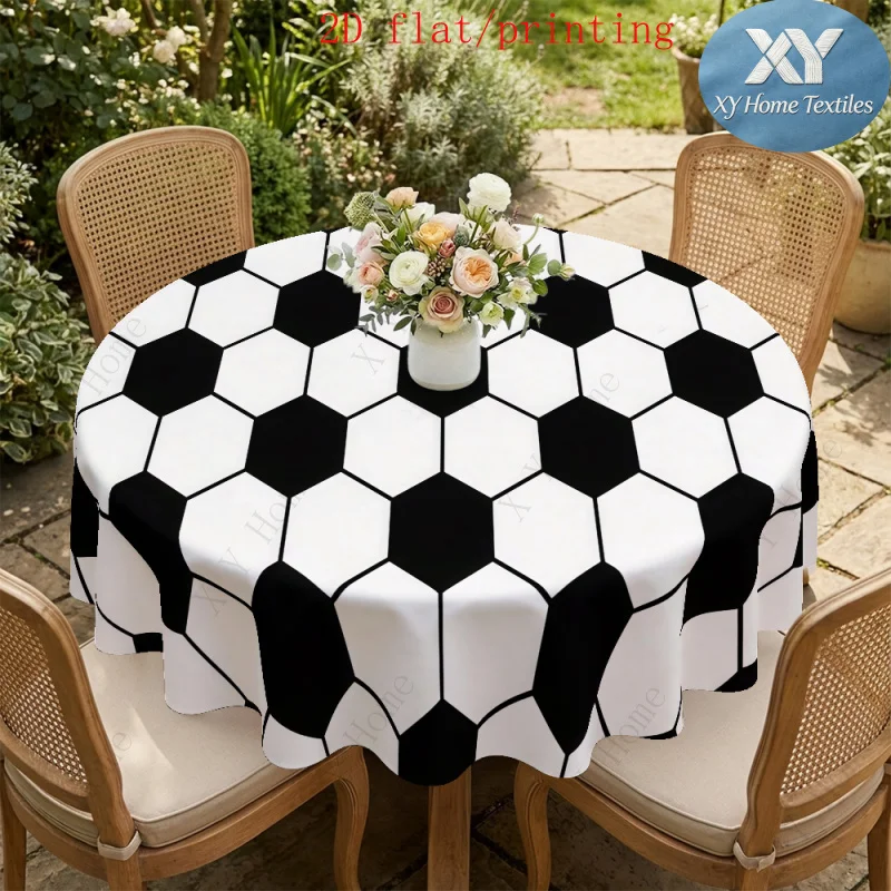 Black and white football pattern round tablecloth - Fan sport style home dining room decoration tablecloth