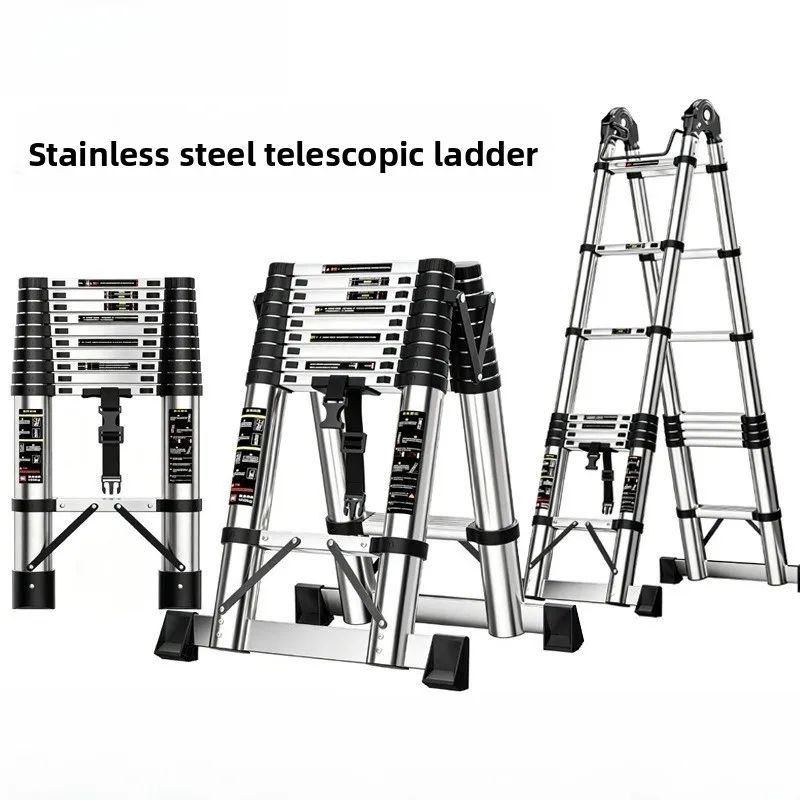 Stainless Steel Telescopic Ladder Dual Use Hinges A Frame Folding Home Ladder Wholesale Manufacturer Home Folding Ladder