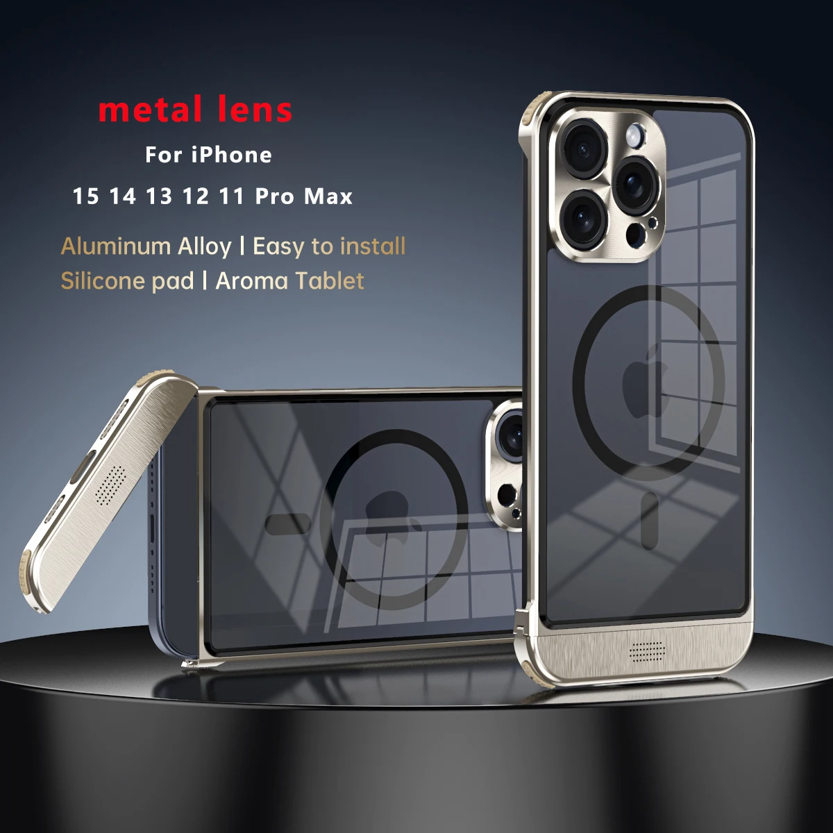 

Suitable for iPhone 15 14 13 12 PorMax anti-fall metal lens magnetic wireless charging aromatherapy high-end mobile phone case