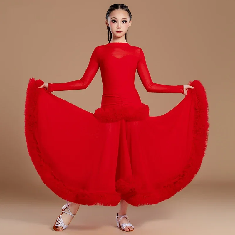 Big Red Ballroom Dance Professional Dresses Girls National Standard Waltz Modern Dancing Dress Latin Dance Competition Costume