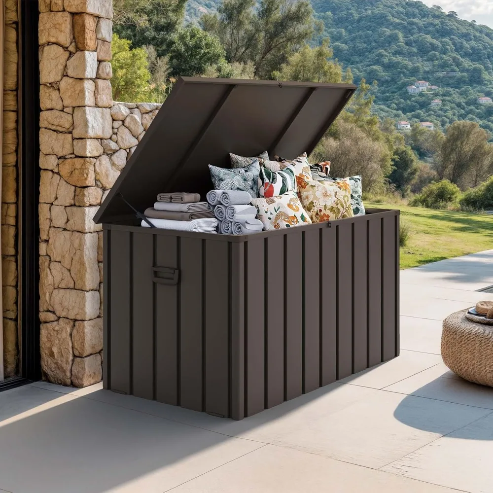 

outdoor deck box 160 gallon waterproof lockable storage box container with lid deck organization for patio cushions side table