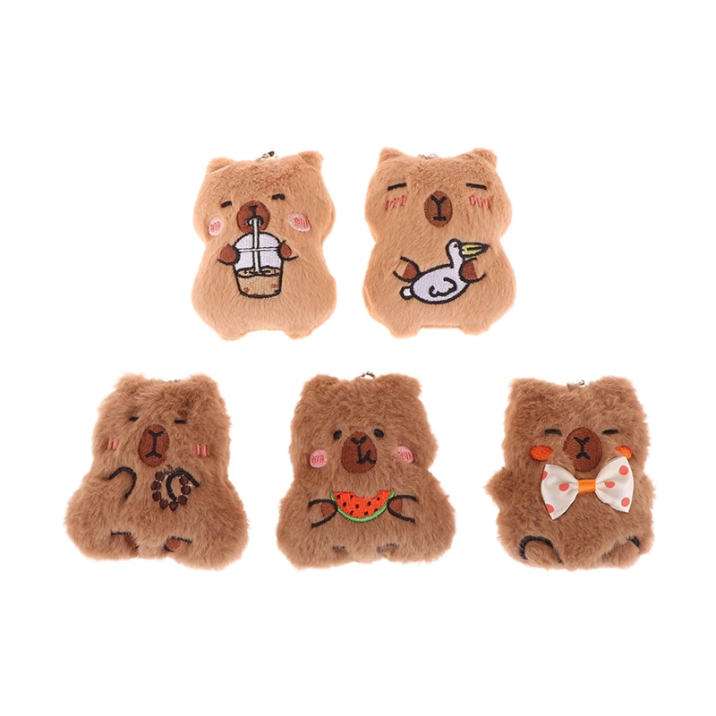 Squeaking Capibara Plush Pendant Cartoon Milk Tea Capybara Soft Stuffed Doll Keychain Car Key Ring Backpack Bag Decor Gift