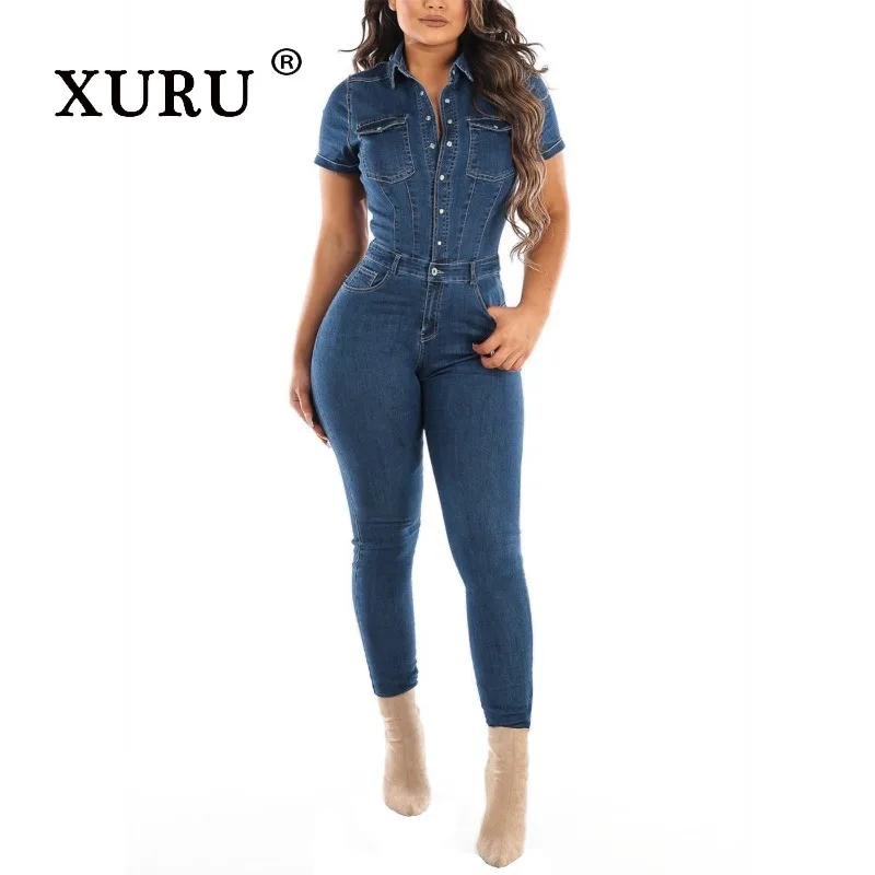 

XURU-Women's Cowboy Jumpsuit, Sexy Slim Fit, Street Style, European and American Fashion, N7-6861