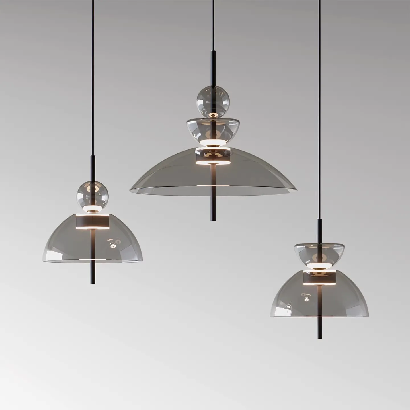 Minimalist Nordic glass pendant light, bedroom, foyer, dining room, kitchen LED12w pendant light, smoke gray pendant light