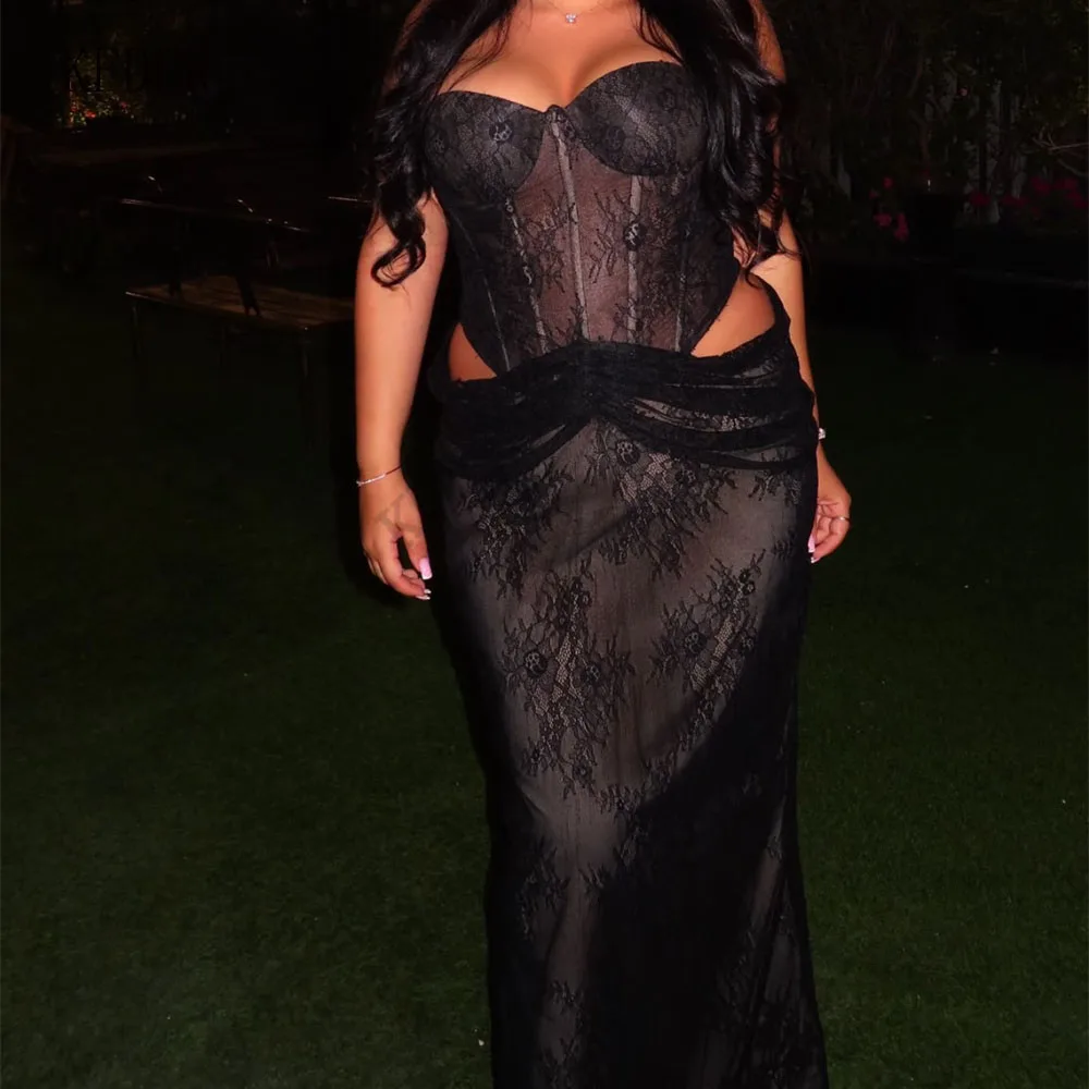 Sexy Cut Out Black Evening Dress Lace Sweetheart Mermaid Party Prom Gowns Elegant Vestidos De Novia for Women Customized