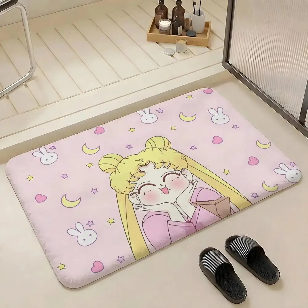 ANIME S-SAILOR-MOON Floor Mat Eco Flannel Doormat Non-Slip Odorless Indoor Soft Short Plush Floor Rug
