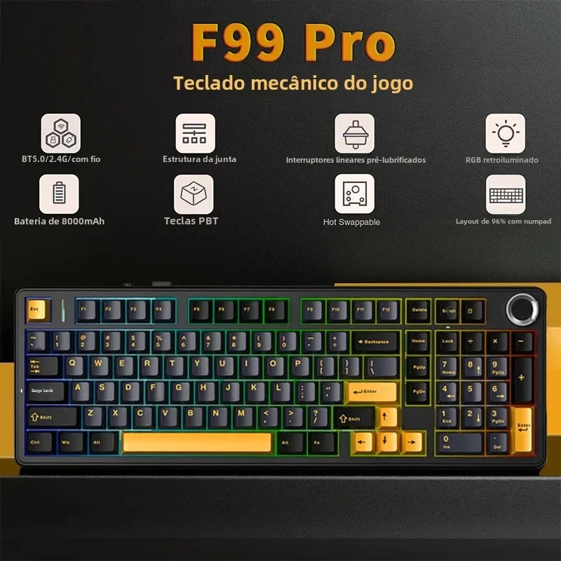 

AULA F99 Pro RGB Gaming Mechanical Keyboard Tri-Mode 96% BT5.0/USB-C/2.4GHz Knob Hot Swappable 8000mAh Custom Backlight Keyboard