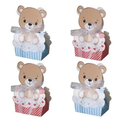 12PCS Pink Blue bear Favor Boxes kid's Birthday Party  Gift Boxes Animal Baby Shower Party Supplies