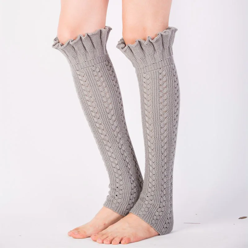 Women's Leg Warmers Knitted Warm Foot Cover Ladies Autumn Winter Outdoor Knee High Elastic Crochet Socks Solid Color Boot Cuffs