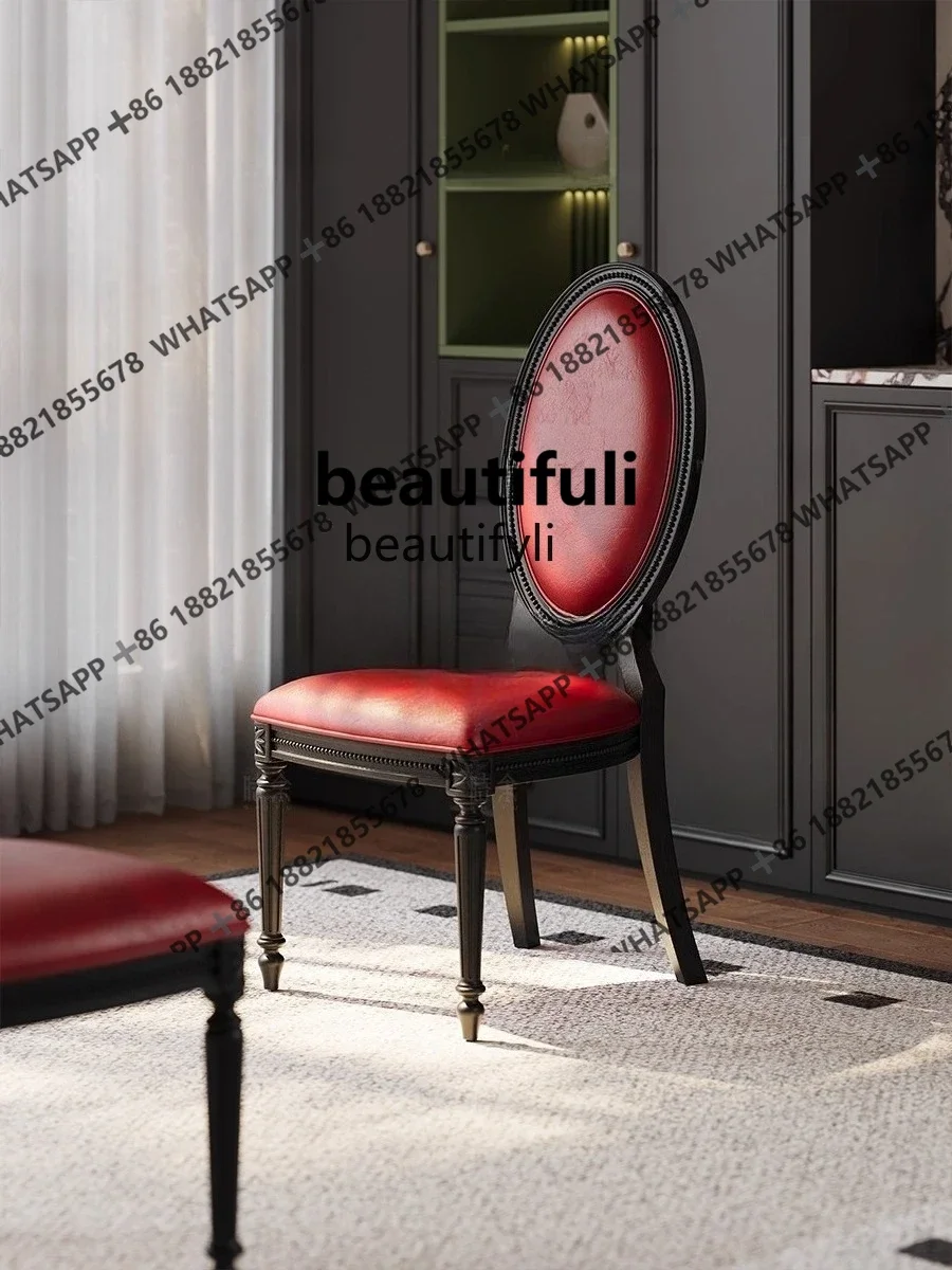 

X New Minimalist Simple Solid Wood Dining Chair Handmade Rattan Small Retro Chair Genuine Leather