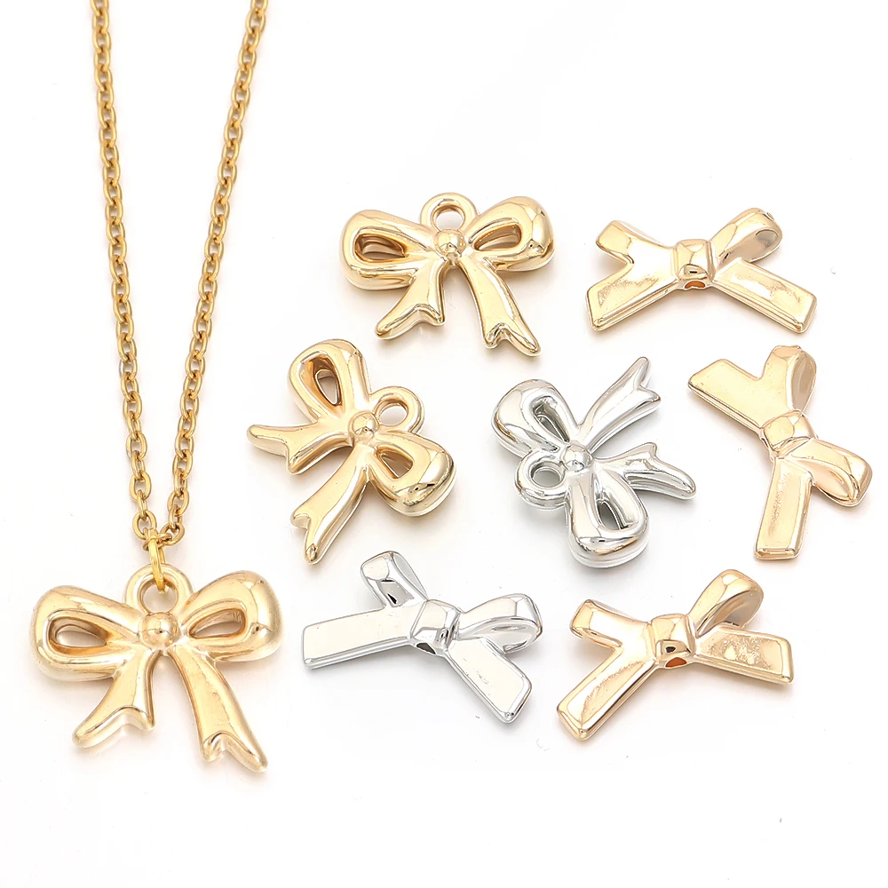 30pcs/lot Sweet CCB Bows Tie Charms Hanging Hole Bowknot Loose Beads For Jewelry Making DIY Necklace Bracelet Pendant