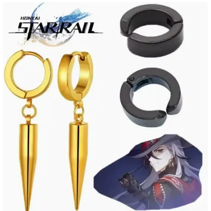 Boothill Peluca de Cosplay Honkai Star Rail, pendientes de pelo largo gris y blanco, Galaxy Ranger, traje de Halloween, utilería para juegos de rol, 80CM