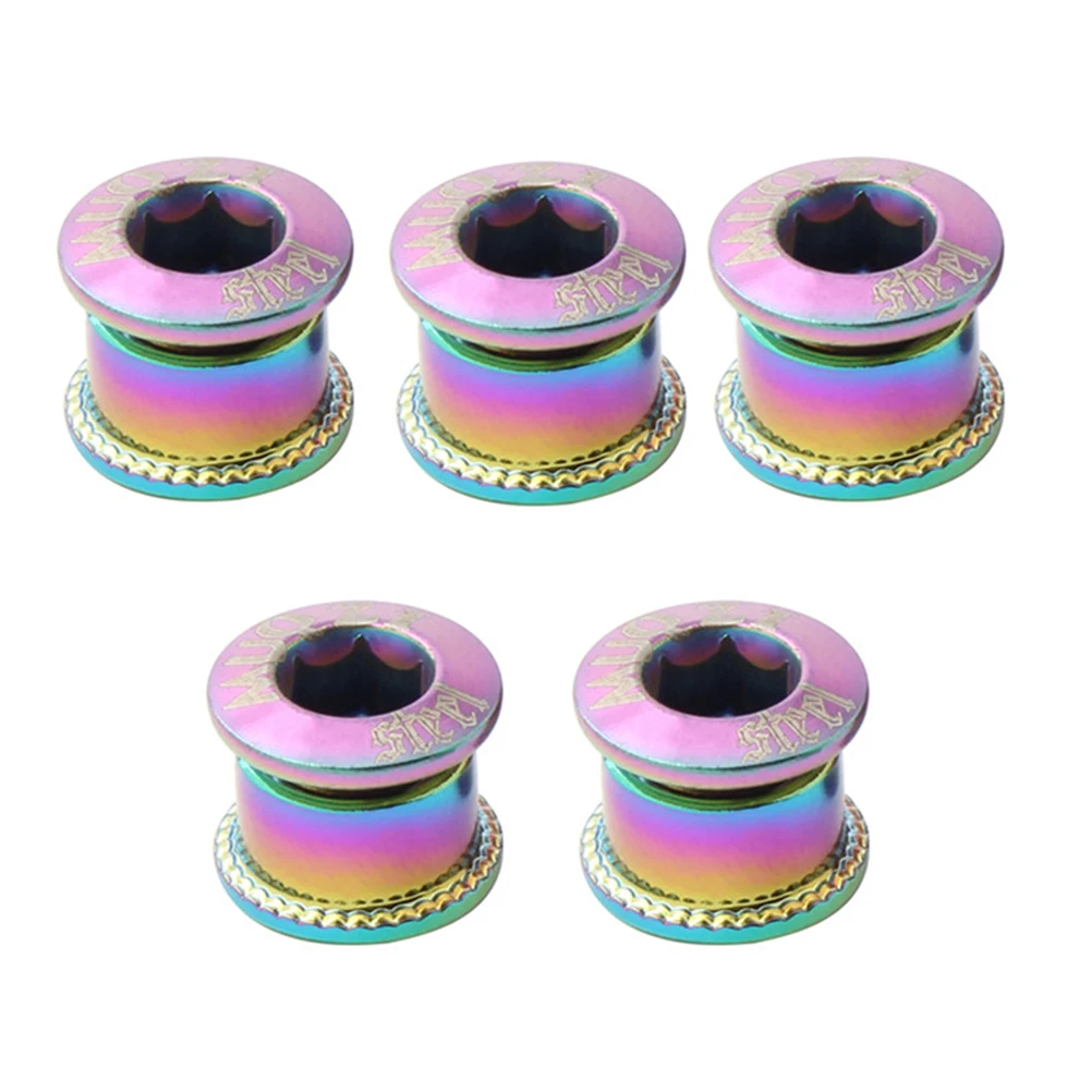 

5pcs Plating Disc Nails Chainring Screws Bike Chainwheel Bolts Single Disc Fasteners Folding Bicycle Accessories for Crank