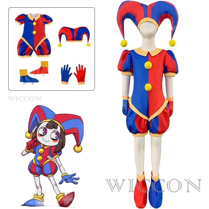 The Digital Circus Cosplay Pomny Cosplay Costume Uniform Hat Gloves Shoe Cover Full Set Halloween Costume for Adult Kids