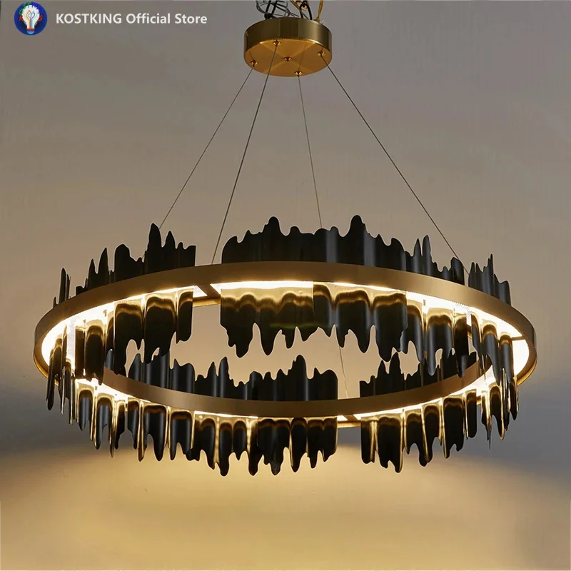 

Modern Light Luxury Living Room Chandelier Circle Simple Dining Room Lamp Creative Designer Bedroom Lamp LED Dimmable