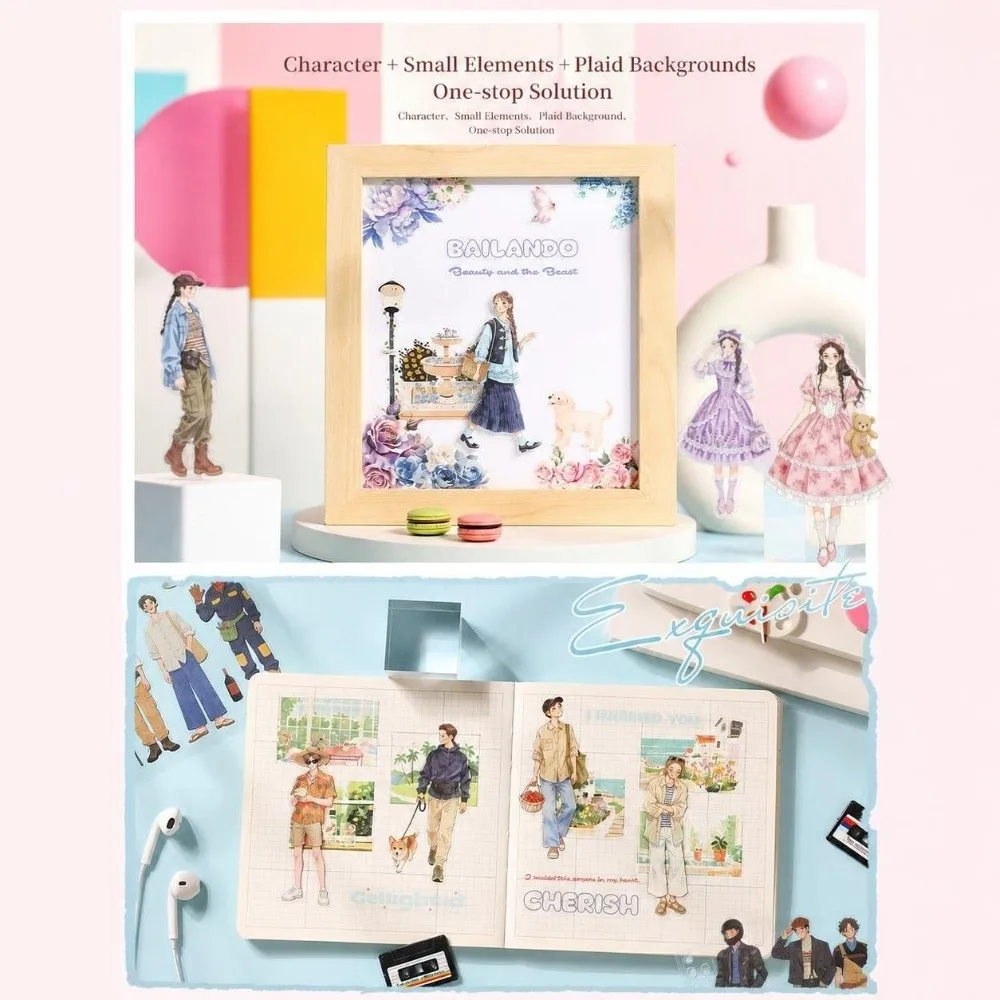 Fashion Boys Girls Character Sticker Book DIY Crafts Collage PET Journal Stickers 50 Sheets Scrapbook Stickers Album Decoration