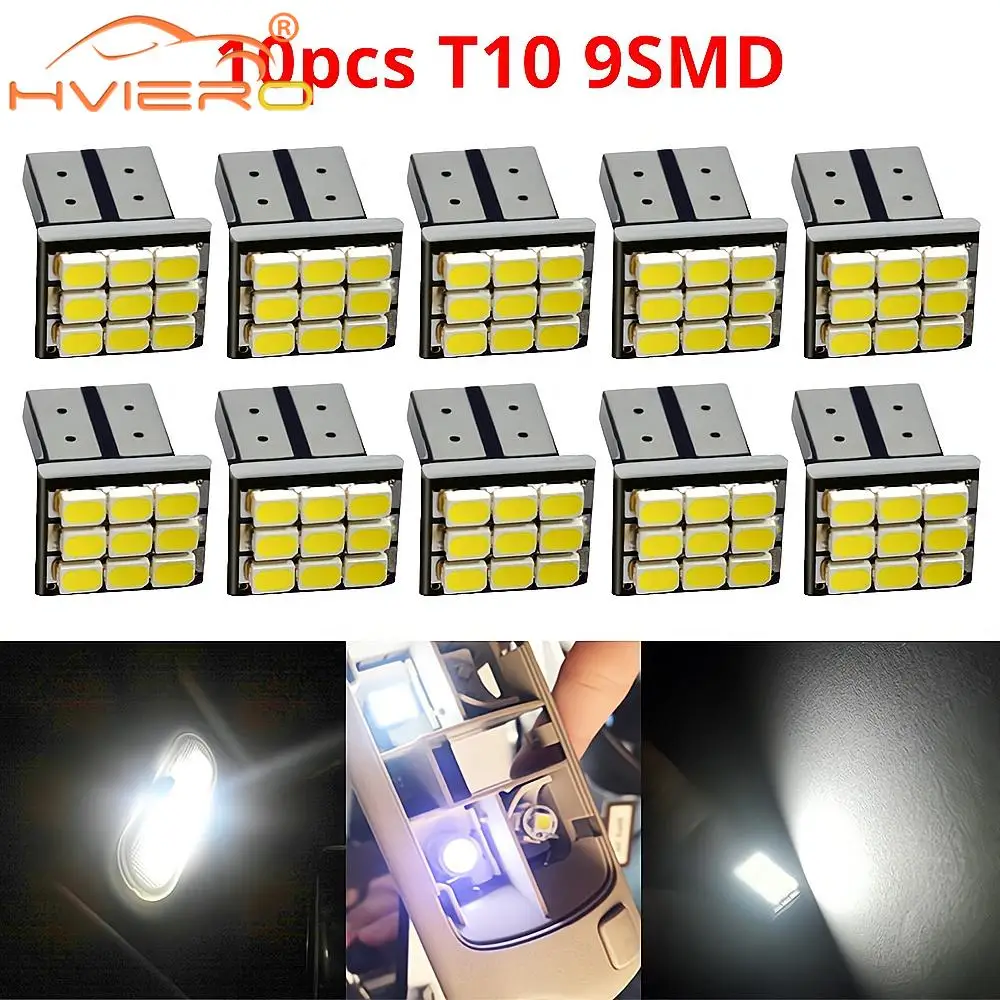 10X White Turn Signal Dome Lamp T10 W5W 194 168 9Led Car Auto Mobile Marker Bulb Interior Lamps Backup Clearance Lighting DC 12V